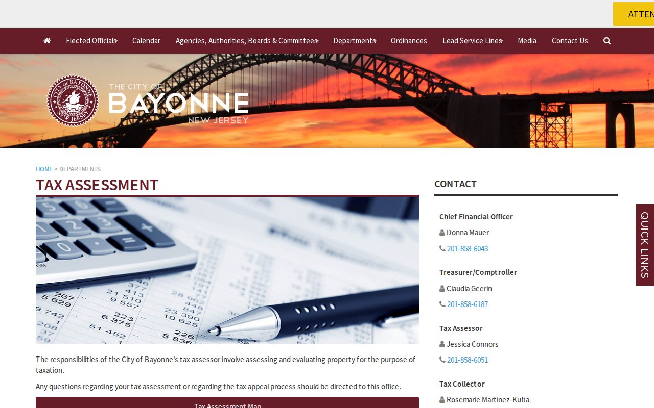 Bayonne residents directory tax assessment page